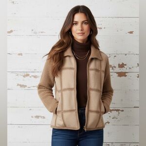 VINTAGE Spice of  Life Leather Knit Zip Up Cardigan Sweater